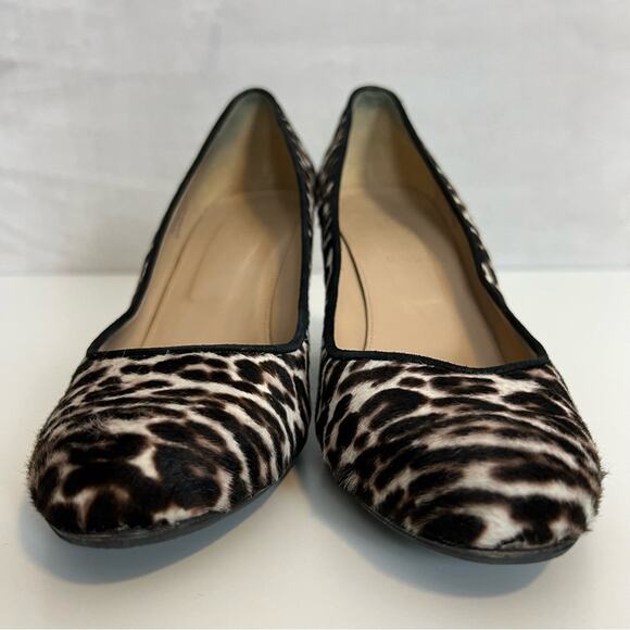 J Crew Wedge Heels Womens 8.5 Calf Hair Leopard Martina Slip On Shoes Italy - Picture 3 of 14
